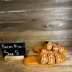 Womens Farm Rio Tan‎ Vegan Leather Casual Circle Woven Slides Sandals Size 5 M