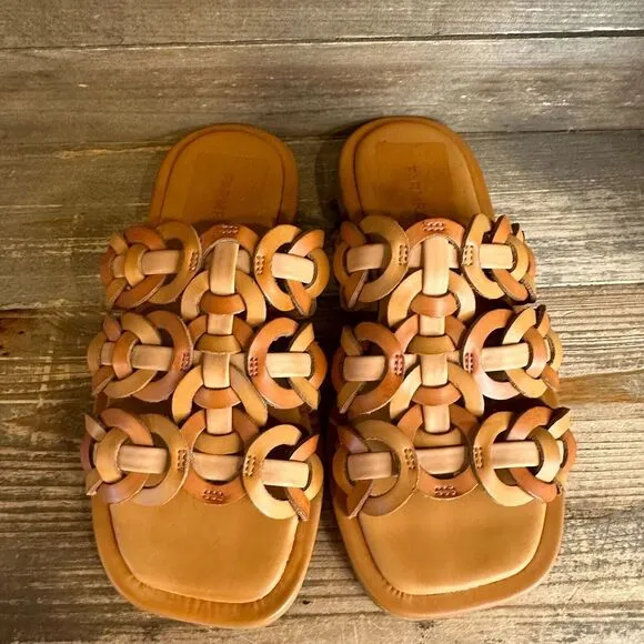 Womens Farm Rio Tan‎ Vegan Leather Casual Circle Woven Slides Sandals Size 5 M