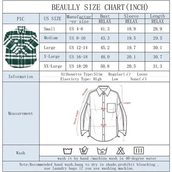 WOMEN'S flannel plaid jacket long sleeve, green