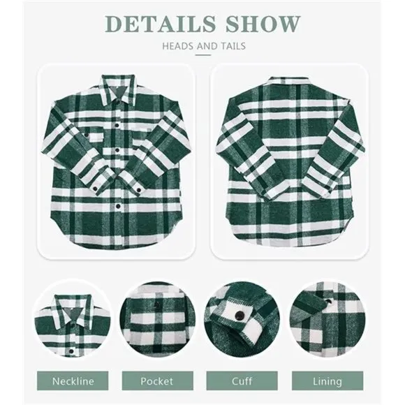 WOMEN'S flannel plaid jacket long sleeve, green