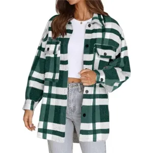 WOMEN'S flannel plaid jacket long sleeve, green