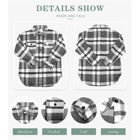 Women's Flannel Plaid Jacket Long Sleeve, Grey