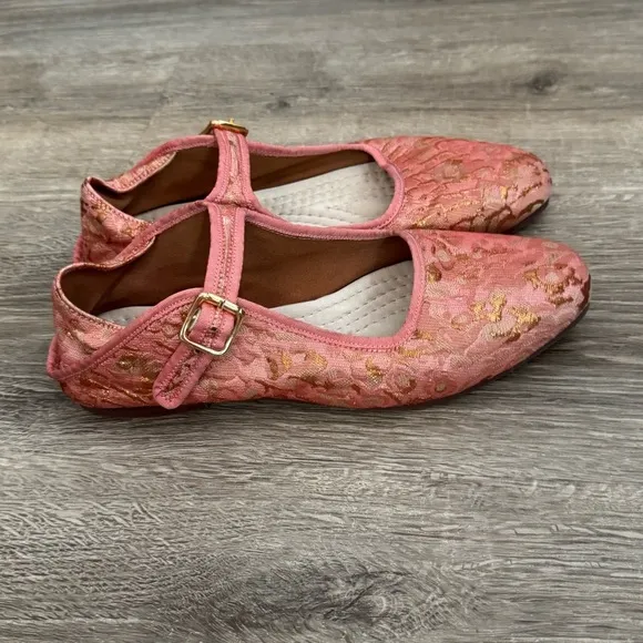 Women's Free People Evie Mary Jane Pink Brocade Lace Convertible Flats In Pink