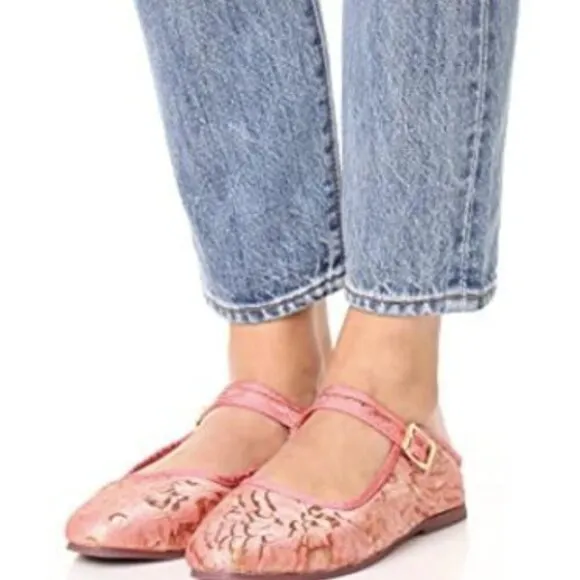 Women's Free People Evie Mary Jane Pink Brocade Lace Convertible Flats In Pink