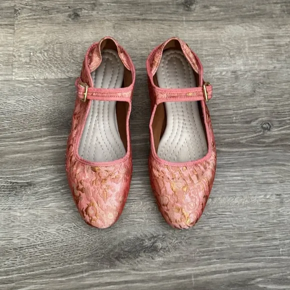 Women's Free People Evie Mary Jane Pink Brocade Lace Convertible Flats In Pink