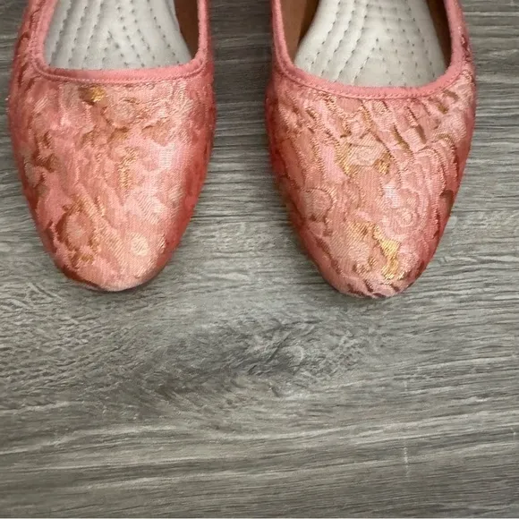 Women's Free People Evie Mary Jane Pink Brocade Lace Convertible Flats In Pink
