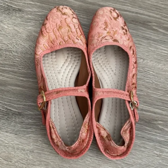 Women's Free People Evie Mary Jane Pink Brocade Lace Convertible Flats In Pink