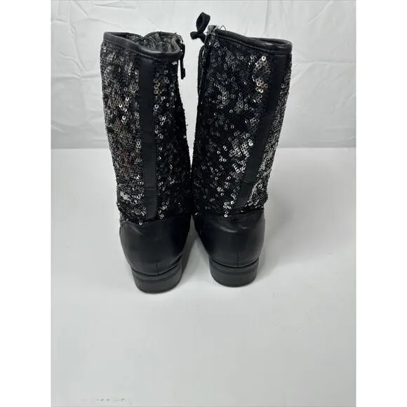 Women’s Michael Kors MARCELLA Black Lace Up Sequin Mid Calf Boots US 5
