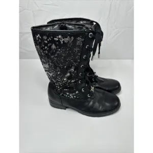 Women’s Michael Kors MARCELLA Black Lace Up Sequin Mid Calf Boots US 5
