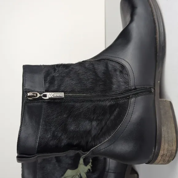 XELEMENT Men's Engineer Black Leather Horse Hair Eagle Moto Boots