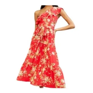 Yumi Kim “Malia” One Shoulder Tiered Dress in Flirty Floral Red – Size XS