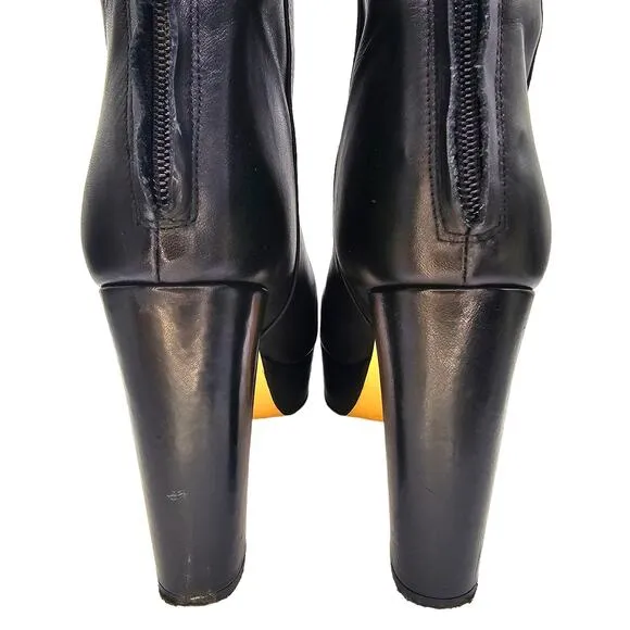 Zara Basic Collection Black Moto Chunky Platform Leather High Heel Ankle Boots