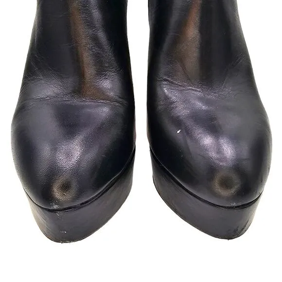Zara Basic Collection Black Moto Chunky Platform Leather High Heel Ankle Boots