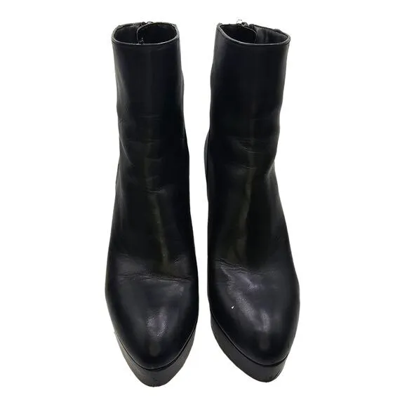 Zara Basic Collection Black Moto Chunky Platform Leather High Heel Ankle Boots