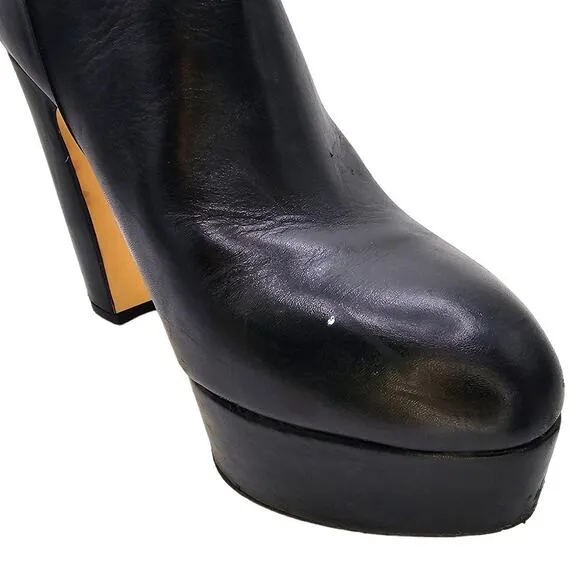 Zara Basic Collection Black Moto Chunky Platform Leather High Heel Ankle Boots