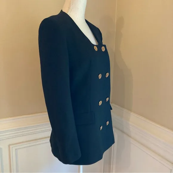 ZARA Black Double Breasted Collarless Scoop Neck Long Blazer Lady Jacket NWT