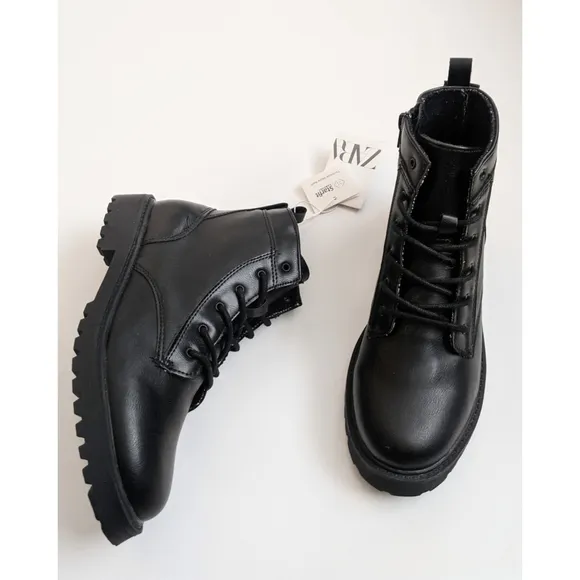 ZARA Black Lace up Boots Boy's Size 5