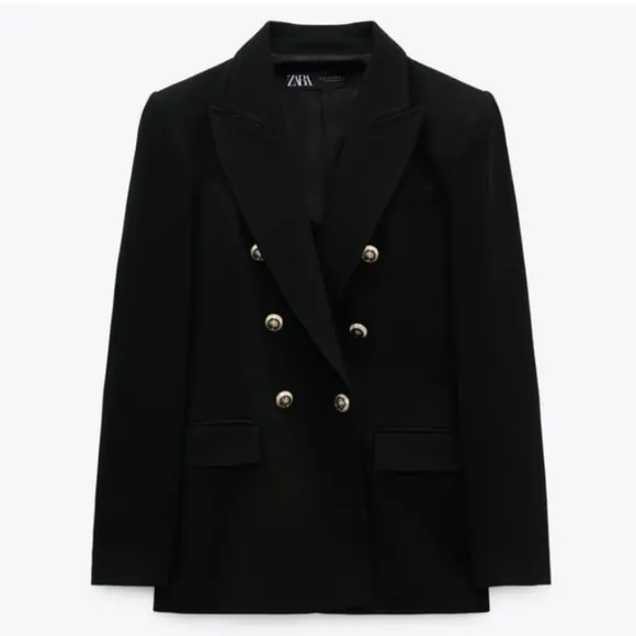 ZARA Black Structured Tailored Double Breasted Blazer Jacket