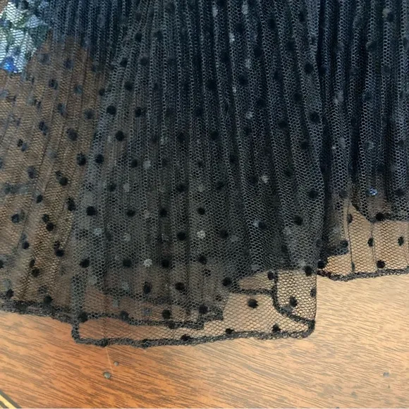 ZARA Black Swiss Polka Dot Velvet Mesh Net Tiered Ruffle Midi Skirt NWT