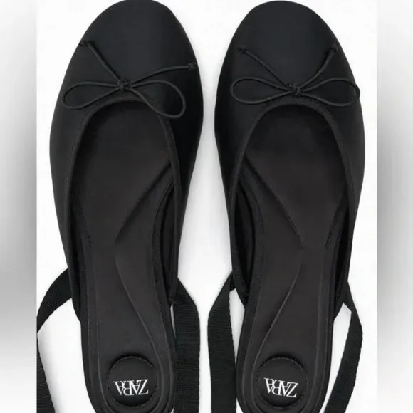 ZARA BOW BLACKED LACE UP BALLERINA FLATS NWT