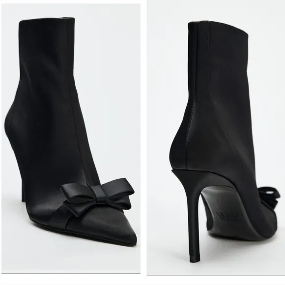 Zara Bow High-Heel Ankle Boots size 7.5