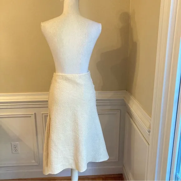 ZARA Cream Ecru Cotton Wool Tweed Asymmetrical Knee Length Skirt NWT