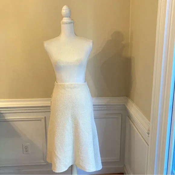 ZARA Cream Ecru Cotton Wool Tweed Asymmetrical Knee Length Skirt NWT
