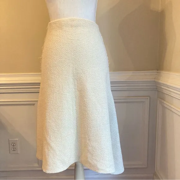 ZARA Cream Ecru Cotton Wool Tweed Asymmetrical Knee Length Skirt NWT