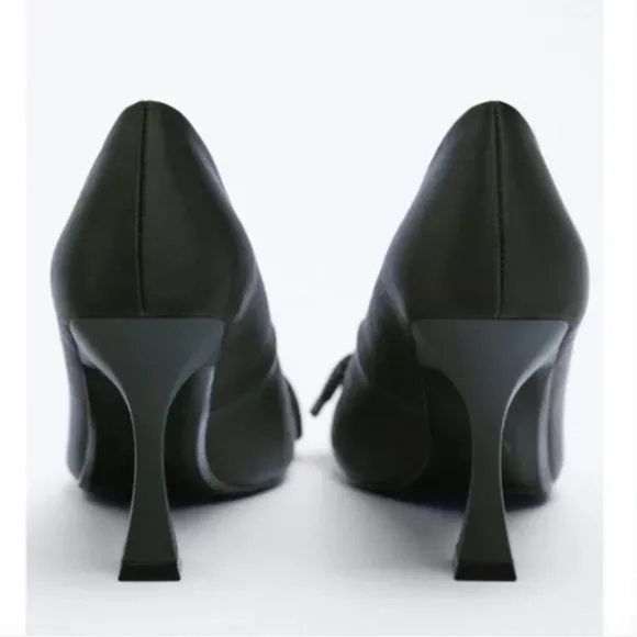 Zara Embellished Bow Heeled Shoes Black Sz 7.5 NWT