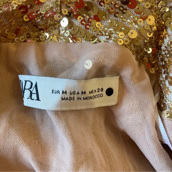 ZARA Gold Sequin Long Sleeve Wrap Mini Dress