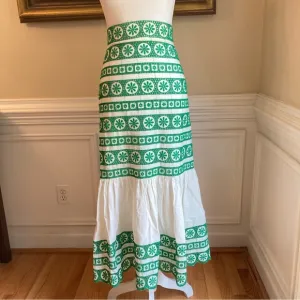ZARA Green White Eyelet Lace Ruffle Midi Maxi Skirt