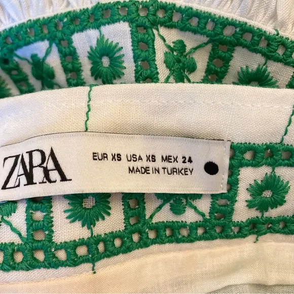 ZARA Green White Eyelet Lace Ruffle Midi Maxi Skirt