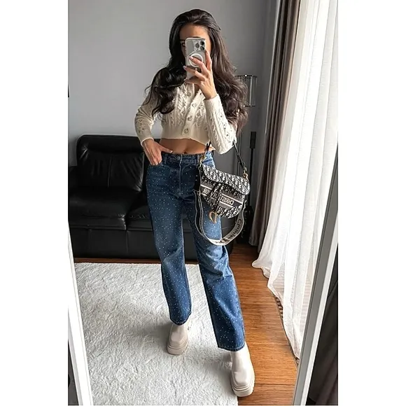 Zara Jewel BEADED JEANS  HIGH WAIST Blue
