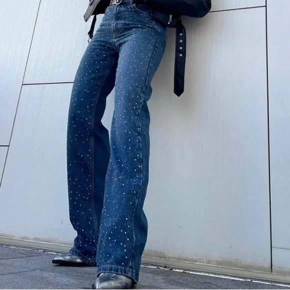 Zara Jewel BEADED JEANS  HIGH WAIST Blue