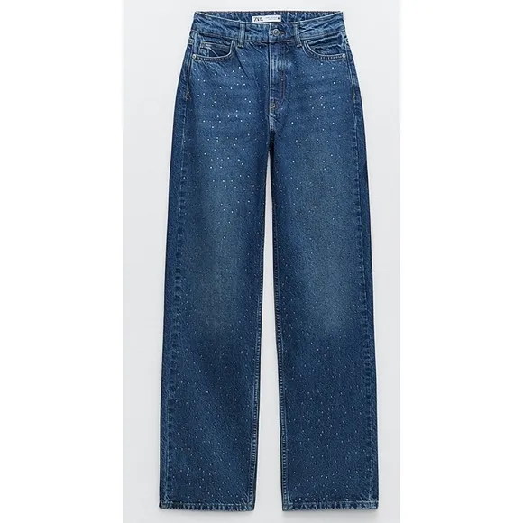 Zara Jewel BEADED JEANS  HIGH WAIST Blue
