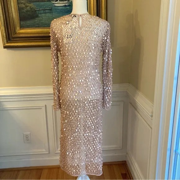 ZARA LIMITED EDITION Net Crochet Sequin Pearl Embellished Midi Dress NWT