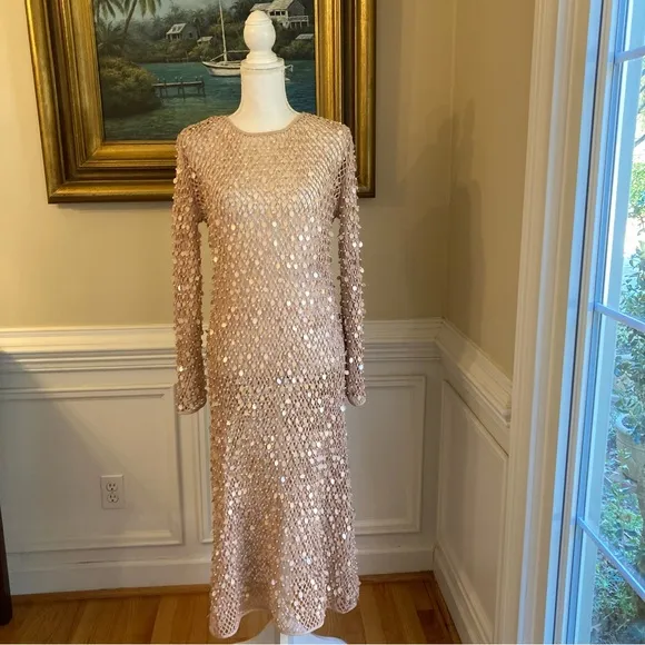 ZARA LIMITED EDITION Net Crochet Sequin Pearl Embellished Midi Dress NWT