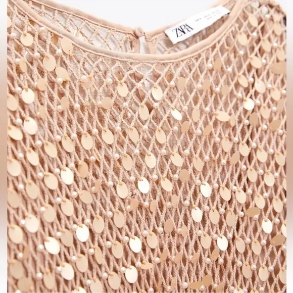 ZARA LIMITED EDITION Net Crochet Sequin Pearl Embellished Midi Dress NWT
