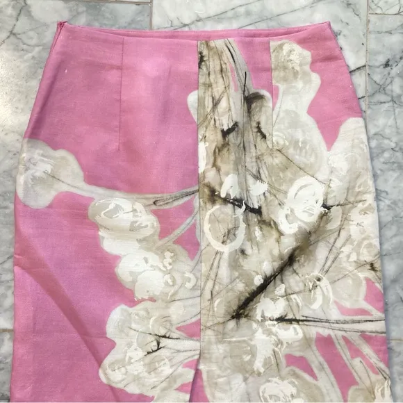 ZARA Pink Floral Print Linen Pencil Skirt NWOT