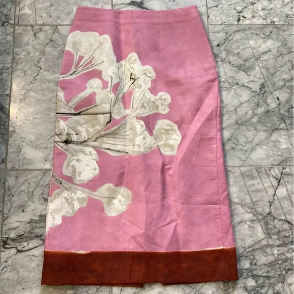 ZARA Pink Floral Print Linen Pencil Skirt NWOT