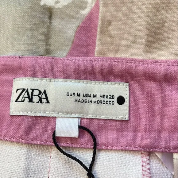 ZARA Pink Floral Print Linen Pencil Skirt NWOT