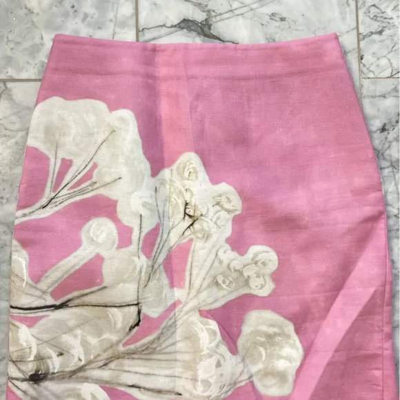 ZARA Pink Floral Print Linen Pencil Skirt NWOT