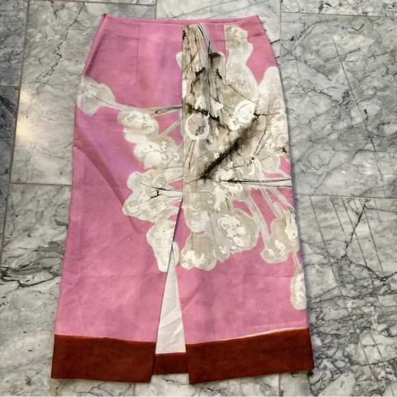 ZARA Pink Floral Print Linen Pencil Skirt NWOT