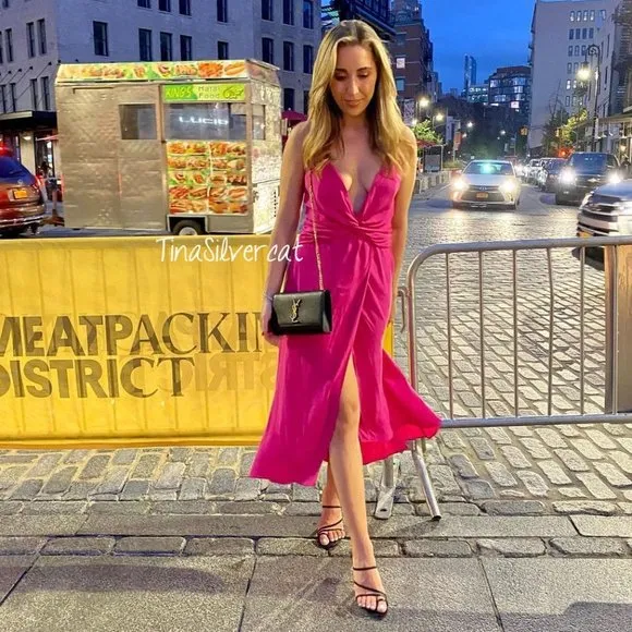 Zara Pink Midi Dress Front Slit Barbie Pink Sz XS NWT