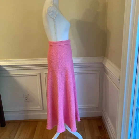 ZARA Pink Tweed Textured Fringe Swing Midi Skirt