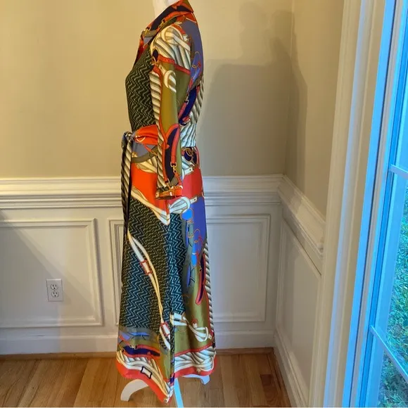 ZARA Scarf Print Midi Maxi Satin Long Sleeve Button Down Shirt Dress