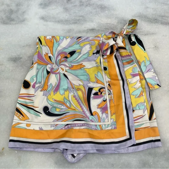 ZARA Set Scarf Paisley Print Satin Multicolor Purple Orange Kimono Wrap Jacket