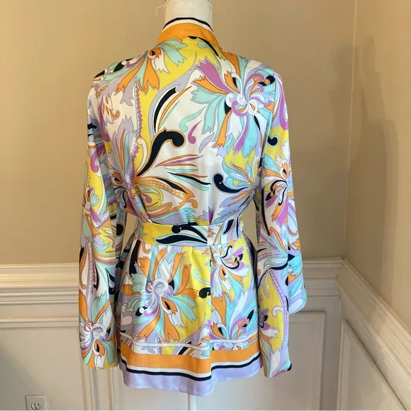 ZARA Set Scarf Paisley Print Satin Multicolor Purple Orange Kimono Wrap Jacket