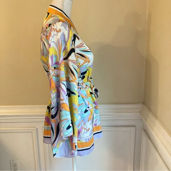 ZARA Set Scarf Paisley Print Satin Multicolor Purple Orange Kimono Wrap Jacket