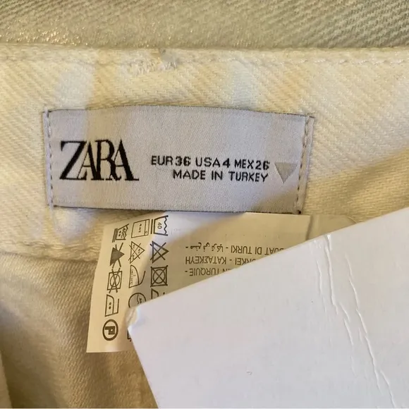 ZARA Silver Metallic Foil Wide Leg Jeans NWT